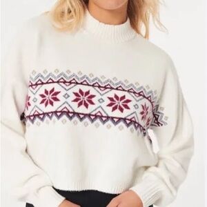Hollister White Sweater with Nordic Red Pattern